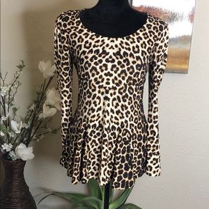 Allegra K Scoop Neck Leopard Prints Peplum Shirt